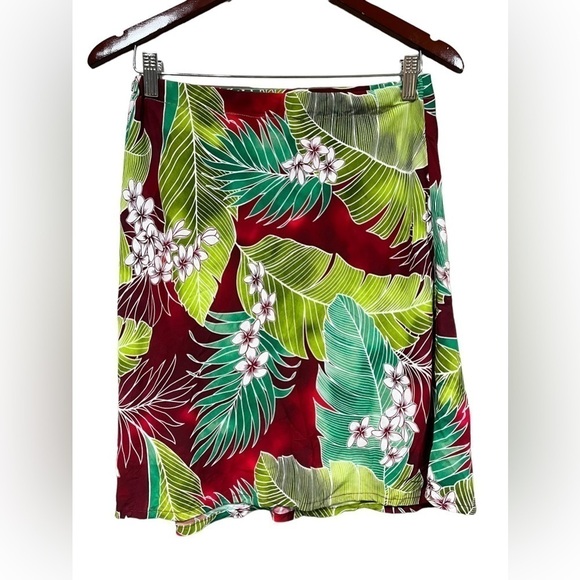 Unbranded Tropical Hawaiian Skirt Knee Length Palm Print Size Small Rayon Green - Picture 2 of 3